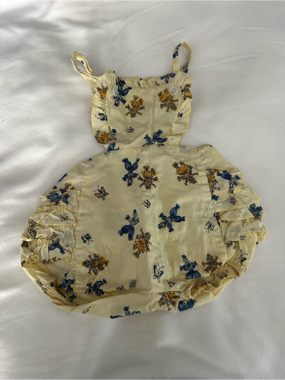 Vintage Baby Ruffle Floral Bubble Romper - Yellow & Blue
